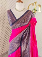 Tussar Banarasi with flower buttas on the body and big leaf design contrast border - Image 13
