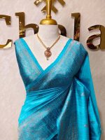 Tussar Banarasi with flower buttas on the body and big leaf design self border
