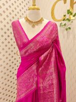 Tussar Banarasi with flower buttas on the body and big leaf design self border - Image 7