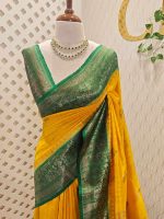 Tussar Banarasi with leaf like buttas and contrast border - Image 5