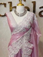Tissue organza with plant pearl like embroidery work - Image 7