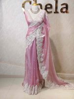 Tissue organza with plant pearl like embroidery work - Image 9