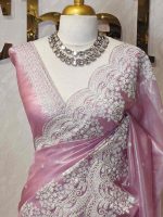 Tissue organza with plant pearl like embroidery work - Image 8