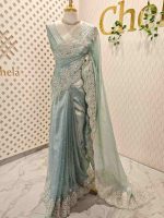 Tissue organza with plant pearl like embroidery work - Image 3
