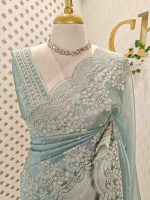 Tissue organza with plant pearl like embroidery work - Image 2