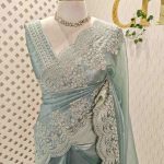 Tissue organza with plant pearl like embroidery work