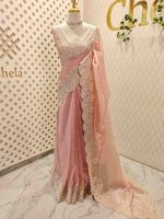 Tissue organza with plant pearl like embroidery work - Image 6
