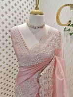 Tissue organza with plant pearl like embroidery work - Image 4