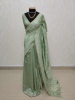Tissue silk saree with petal like applique work design and buttas scattering - Image 7