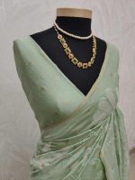 Tissue silk saree with petal like applique work design and buttas scattering - Image 9
