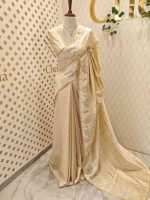 Tissue silk saree with large floral thread and applique work border - Image 12