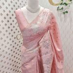 Tissue silk saree with large floral thread and applique work border