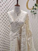 Tissue silk saree with large floral thread and applique work border - Image 7