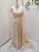 Tissue silk with floral design includes sticky stones and cut beads - Image 4