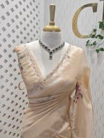 Tissue silk with floral design includes sticky stones and cut beads - Image 2