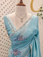 Tissue silk with floral design includes sticky stones and cut beads - Image 8