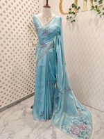 Tissue silk with floral design includes sticky stones and cut beads - Image 9