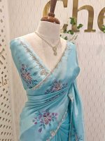 Tissue silk with floral design includes sticky stones and cut beads - Image 10