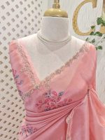 Tissue silk with floral design includes sticky stones and cut beads - Image 5
