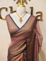 Tissue silk with micro check woven body and contrast floral border - Image 16