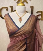 Tissue silk with micro check woven body and contrast floral border - Image 17
