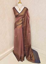 Tissue silk with micro check woven body and contrast floral border - Image 18