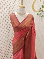 Tissue silk with micro check woven body and contrast floral border - Image 13