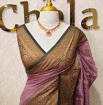 Tissue silk with micro check woven body and contrast floral border - Image 23