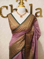 Tissue silk with micro check woven body and contrast floral border - Image 22