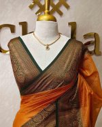 Tissue silk with micro check woven body and contrast floral border - Image 26