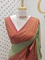 Tissue silk with micro check woven body and contrast floral border - Image 11