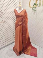 Tissue silk with micro check woven body and contrast floral border - Image 3