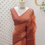 Tissue silk with micro check woven body and contrast floral border