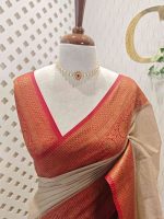 Tissue silk with micro check woven body and contrast floral border - Image 8