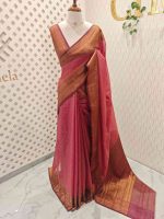 Tissue silk with micro check woven body and contrast floral border - Image 6