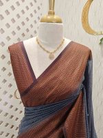 Tissue silk with micro check body and zig zag like pattern border - Image 14