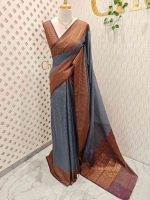 Tissue silk with micro check body and zig zag like pattern border - Image 15