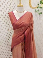 Tissue silk with micro check body and zig zag like pattern border - Image 10