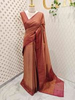 Tissue silk with micro check body and zig zag like pattern border - Image 12