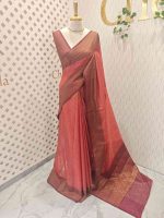Tissue silk with micro check body and zig zag like pattern border - Image 9