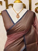 Tissue silk with micro check body and zig zag like pattern border - Image 16