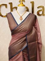 Tissue silk with micro check body and zig zag like pattern border - Image 18