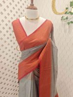 Tissue silk with micro check body and zig zag like pattern border