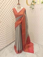 Tissue silk with micro check body and zig zag like pattern border - Image 3