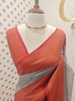 Tissue silk with micro check body and zig zag like pattern border - Image 2