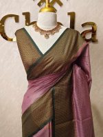 Tissue silk with micro check body and zig zag like pattern border - Image 19