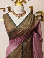 Tissue silk with micro check body and zig zag like pattern border - Image 20