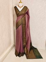 Tissue silk with micro check body and zig zag like pattern border - Image 21