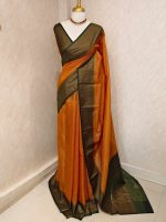 Tissue silk with micro check body and zig zag like pattern border - Image 23