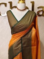 Tissue silk with micro check body and zig zag like pattern border - Image 24